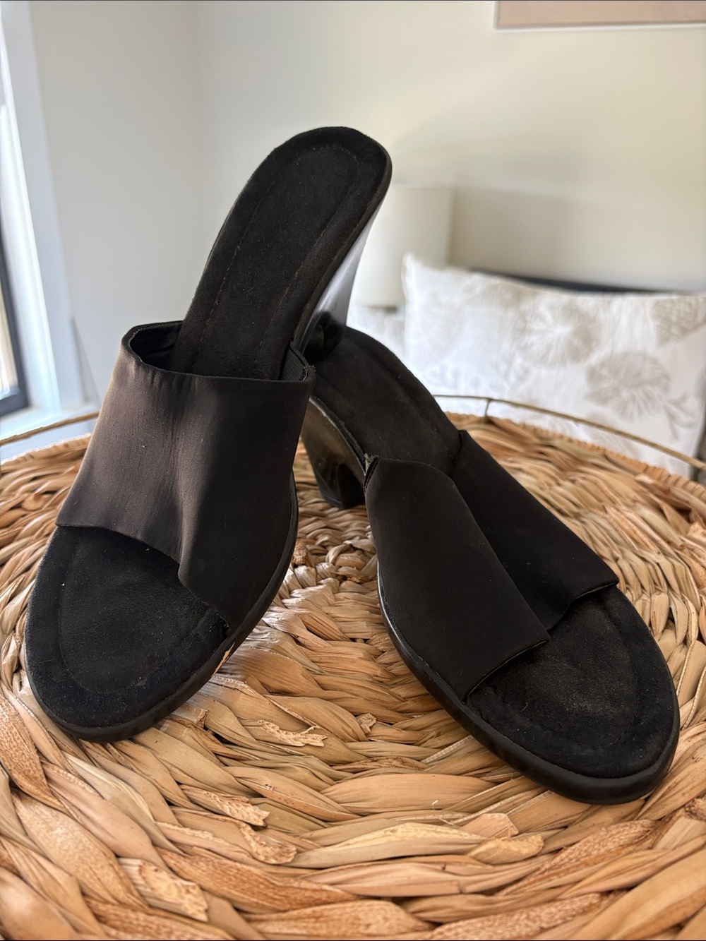 Black Slide Mules with Low Block Heel